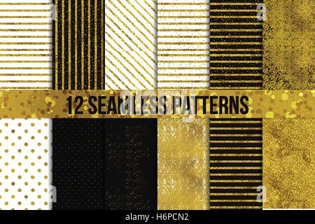 Golden seamless pattern set Stock Vector