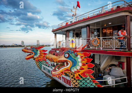 Dragon tour boat on Han River. Da Nang city, Vietnam. Stock Photo