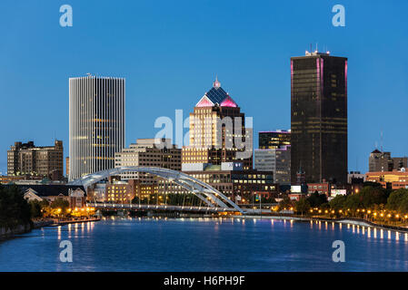 City skyline and the Genesee River, Rochester, New York, USA. Stock Photo