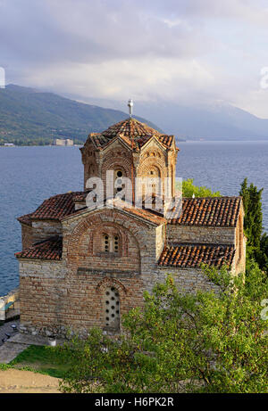 Sveti Jovan (St John the Theologian) Kaneo Macedonian Orthodox Church above Kaneo Beach of Lake Ohrid, Macedonia. Stock Photo