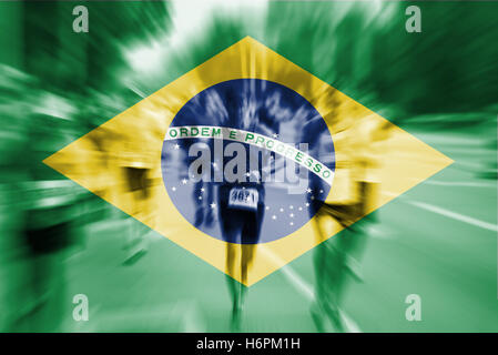 Marathon runner motion blur with blending  Brazil flag Stock Photo