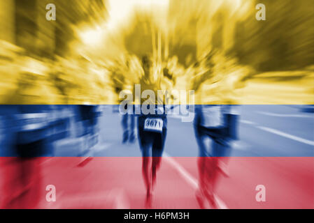 Marathon runner motion blur with blending  Colombia flag Stock Photo