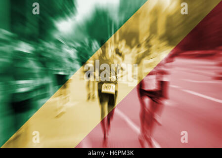 Marathon runner motion blur with blending  Congo flag Stock Photo