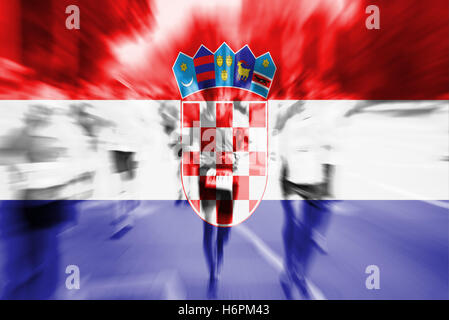 Marathon runner motion blur with blending  Croatia flag Stock Photo