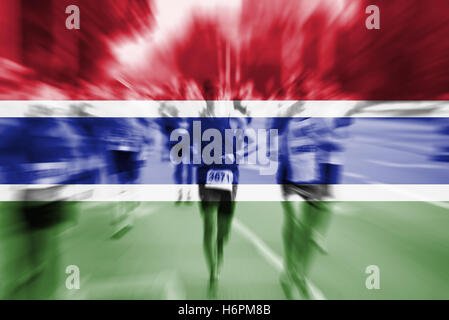 Marathon runner motion blur with blending  Gambia flag Stock Photo