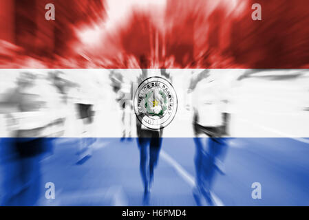 Marathon runner motion blur with blending  Paraguay flag Stock Photo