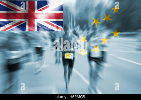 Marathon runner motion blur with blending  Tuvalu flag Stock Photo