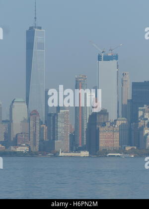 Lower Manhattan photographed from Staten Island Ferry Stock Photo