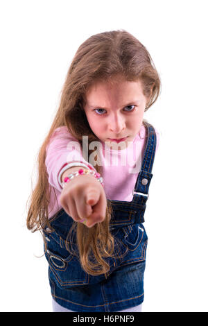 Angry Firm Young Girl Isolated on White Background Stock Photo