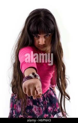 Angry Young Girl Isolated on White Background Stock Photo