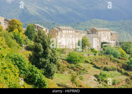 Mountain villages and landscape in Castagniccia area, near roads D71 and D506, in Haute-Corse, Corsica, France Stock Photo