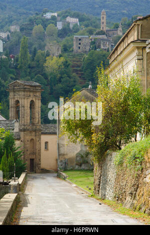 Mountain villages and landscape in Castagniccia area, near roads D71 and D506, in Haute-Corse, Corsica, France Stock Photo