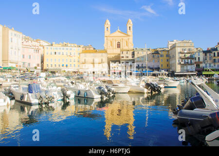 Scene of the old port (the Vieux Port), in Bastia, Corsica, France. Stock Photo