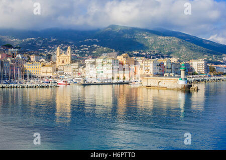 Scene of the old port (the Vieux Port), in Bastia, Corsica, France. Stock Photo