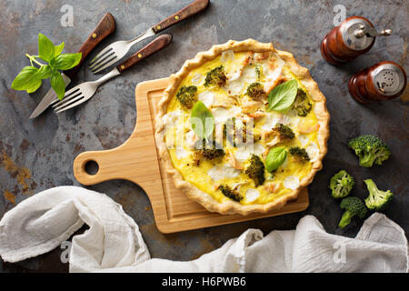 Healthy vegetable and salmon quiche Stock Photo