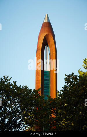 Nelson lancashire Public art Shuttle   12 meter sculpture Weaving Shuttle Nelson town centre cotton mill town Historic history i Stock Photo