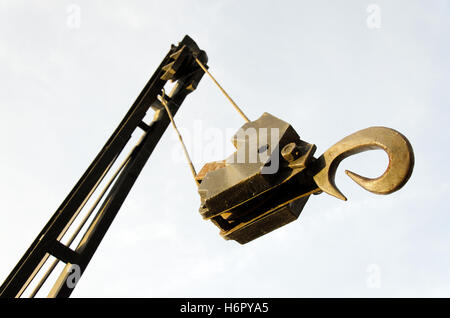 Bottom up view of a hanging crane view at extream close-up Stock Photo