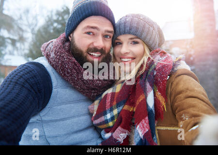 Selfie in the winter time Stock Photo