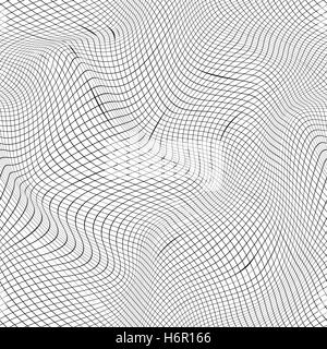 Curved space background, black grid on white seamless pattern Stock Vector