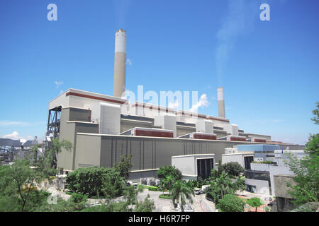 smoke smoking smokes fume station blue traffic transportation energy power electricity electric power motorway highway Stock Photo