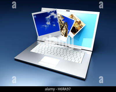 laptop notebook computers computer keyboard PC graphic photo camera illustration monitor screen digital data informations Stock Photo