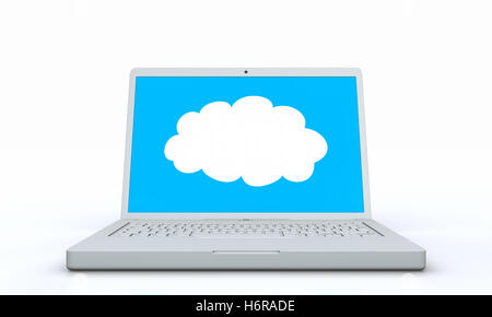 laptop silver - cloud screen Stock Photo