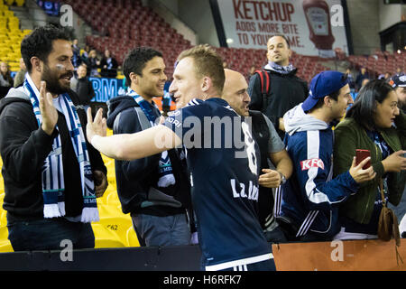 MELBOURNE, AUSTRALIA – OCTOBER 31: Melbourne Victory forward Besart Berisha #8 after Melbourne Victory's win at the Hyundai A-League, Round 4. Melbourne Victory vs Wellington Pheonix.  Photo: Dave Hewison Stock Photo