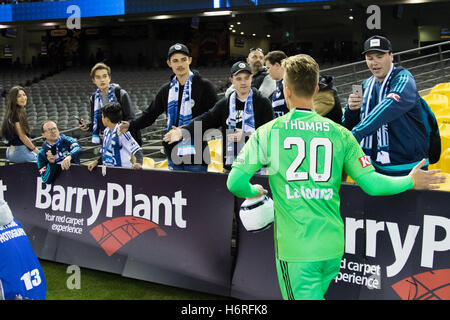 MELBOURNE, AUSTRALIA – OCTOBER 31: Melbourne Victory goalkeeper Lawrence Thomas #20 during Hyundai A-League, Round 4. Melbourne Victory vs Wellington Pheonix.  Photo: Dave Hewison Stock Photo