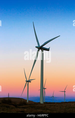 Glasgow, Scotland, UK. 1st November, 2016. At the end of a crisp November day, the clear sky above the Whitelee Windfarm, the UK's largest onshore windfarm, located at Eaglesham Moor, on the outskirts of Glasgow provides a spectacular sunset. Credit:  Findlay/Alamy Live News Stock Photo