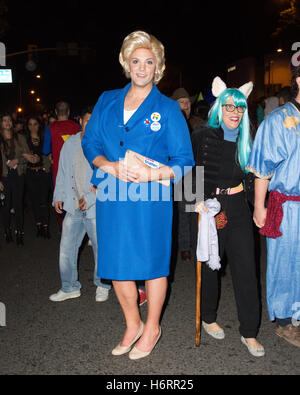 West Hollywood, California, USA. 31st October 2016. Halloween reveler dressed as Hillary Clinton at the 28th Annual West Hollywood Halloween Carnaval held on Santa Monica Boulevard in West Hollywood, California, USA. It was estimated that 500,000 people participated in this year's event. Credit:  Sheri Determan / Alamy Live News Stock Photo