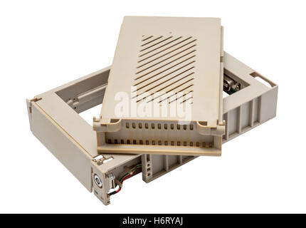 Electronic collection - Used old mobile hdd rack internal box isolated on white background Stock Photo