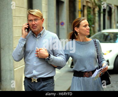 Mika Hakkinen and his partner Marketa Kromotova take a romantic stroll through Via Montenapoleone  Featuring: Mika Hakkinen, Marketa Kromotova Where: Milan, Italy When: 30 Sep 2016 Credit: IPA/WENN.com  **Only available for publication in UK, USA, Germany Stock Photo