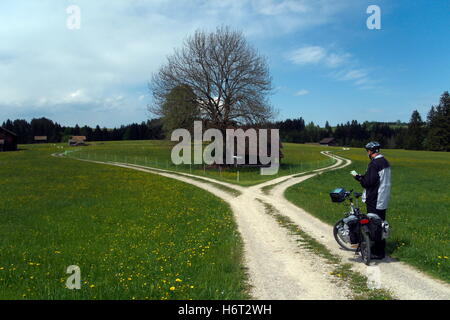 alps biker ways decision bike bicycle cycle crossroads travel spare time free time leisure leisure time tree holiday vacation Stock Photo
