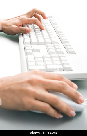 laptop notebook computers computer hand keyboard PC finger job macro close-up macro admission close up view detail female Stock Photo