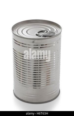 Single closed tin can isolated on white Stock Photo