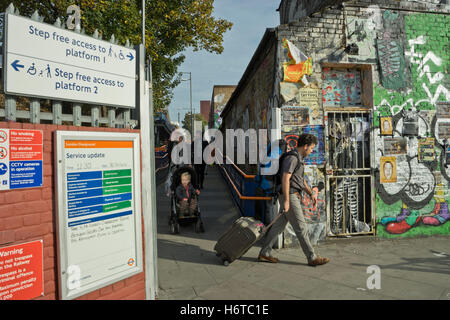 Step-free access to Overground train station by artists studios and warehouses in Hackney Wick, which construction companies are threatening with eviction for development of new buildings and offices. London.UK Stock Photo