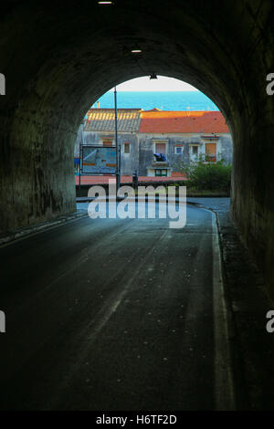 Tunnel, road, highway, traffic, light, transportation, night, speed, line, transport, travel, urban, background, abstract. Stock Photo