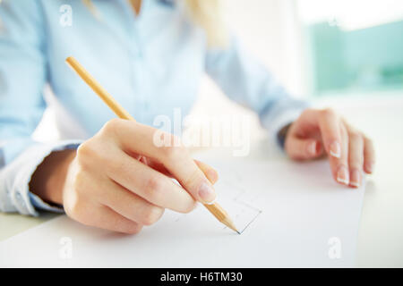 office strategy finger macro close-up macro admission close up view detail model design project concept plan draft female Stock Photo
