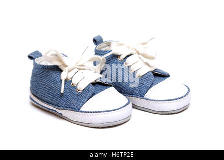 blue isolated fashion born closeup new shoes small tiny little short baby feet mother mom ma mommy accessories accessory Stock Photo