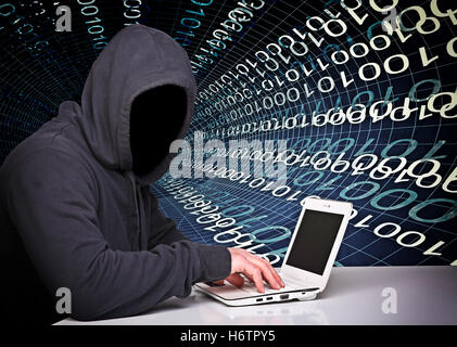 portrait of hacker with mask and binary code background Stock Photo - Alamy