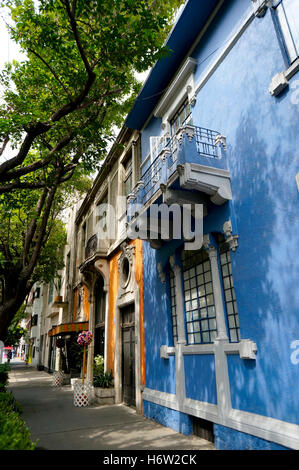 Colima street shops and homes in the Roma neighborhood of Mexico City, Mexico. Stock Photo