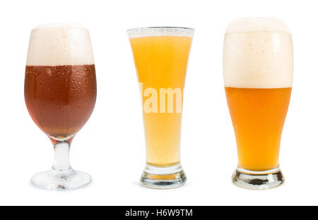 glass chalice tumbler object drink drinking bibs liquid isolated closeup reflection alcohol refreshment foam golden bubbles Stock Photo
