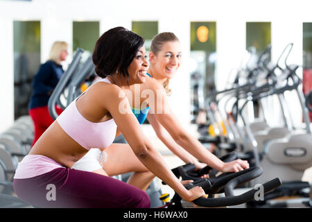 woman studio club fitnesscenter bike bicycle cycle fitness woman humans human beings people folk persons human human being Stock Photo