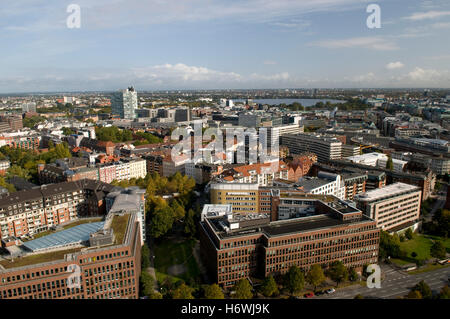 View from the tower of the St. Michaelis' church towards the Inner Alster and Outer Alster lake, Hamburg Stock Photo