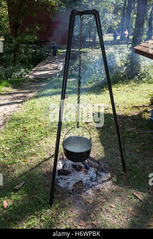 Cabbage soup cooking on a campfire. Stock Photo