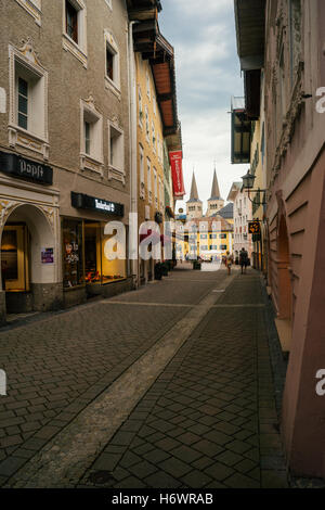 Pedestrian only Markplatz is the main tourist street in Berchtesgaden Stock Photo