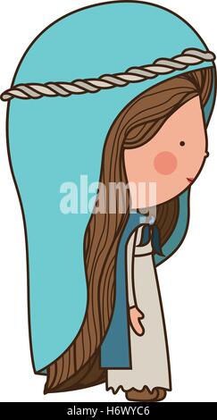 cartoon virgin mary woman smiling and wearing blue mantle over white background. vector illustration Stock Vector