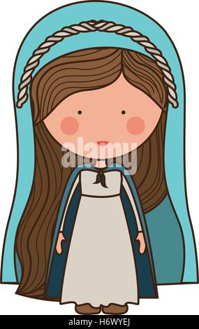 cartoon virgin mary woman smiling and wearing blue mantle over white background. vector illustration Stock Vector