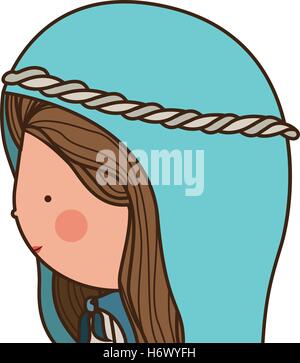 cartoon virgin mary woman smiling and wearing blue mantle over white background. vector illustration Stock Vector