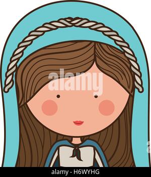 cartoon virgin mary woman smiling and wearing blue mantle over white background. vector illustration Stock Vector